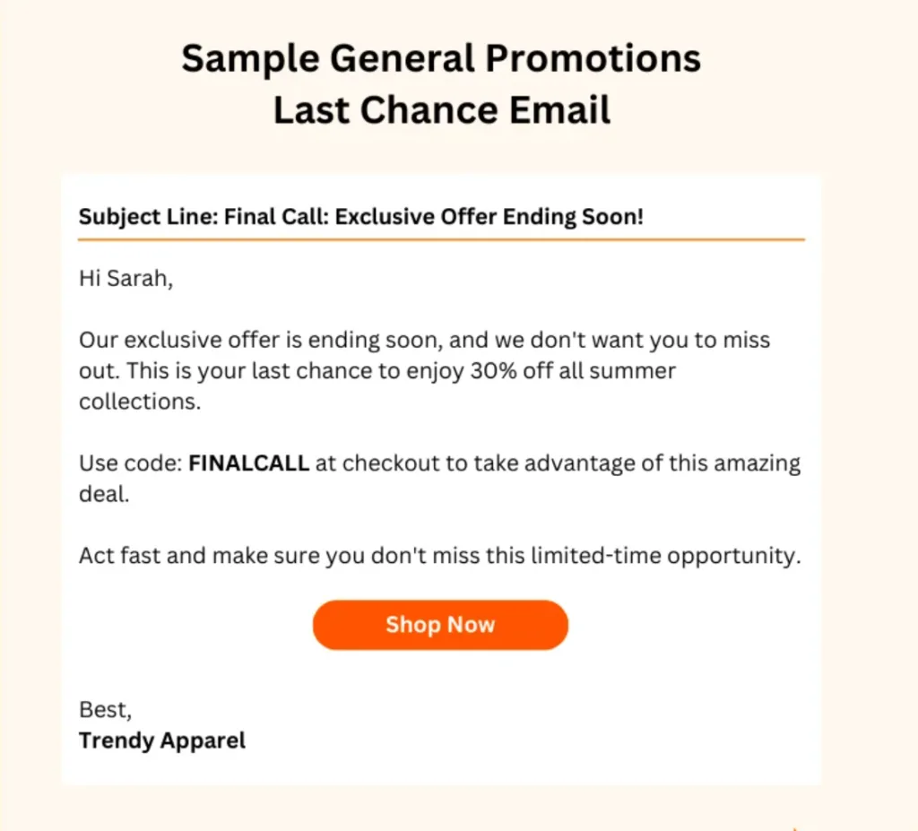 一般促销 Last Chance 电子邮件样本
