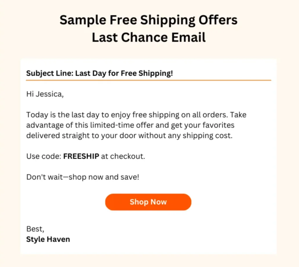 Sample Free Shipping Offers Last Chance 电子邮件